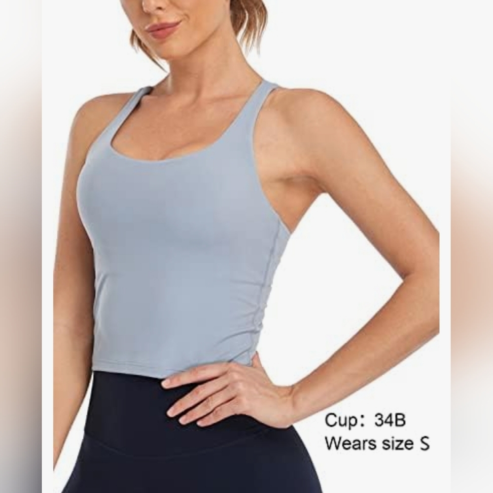 Blue Longline Sports Bra Wireless Tank Top Removable Pads Racerback New Sz Small